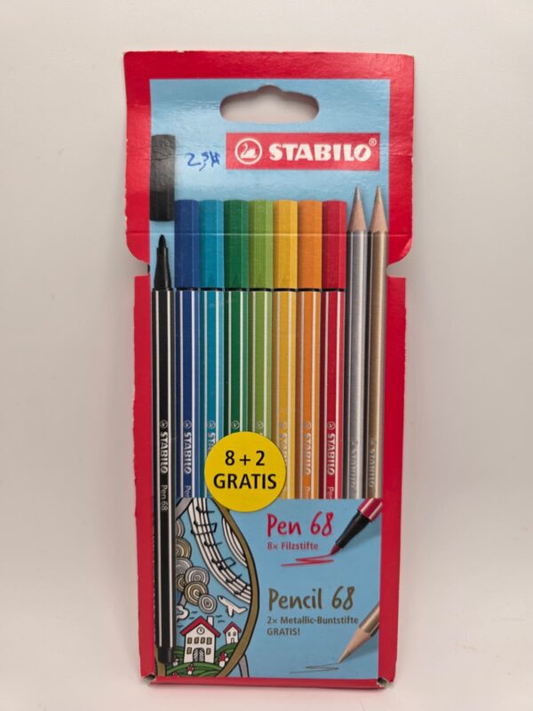 8x felt tip pen + 2 coloured metallic pencil stabilo